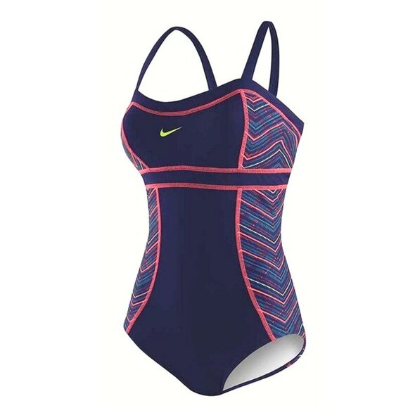 Nike  One Piece Swimsuit Ladies 12 Swim Training Adjustable Straps Soft Cup Navy - Picture 1 of 13